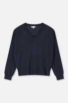 LUXE Pull navy col en V