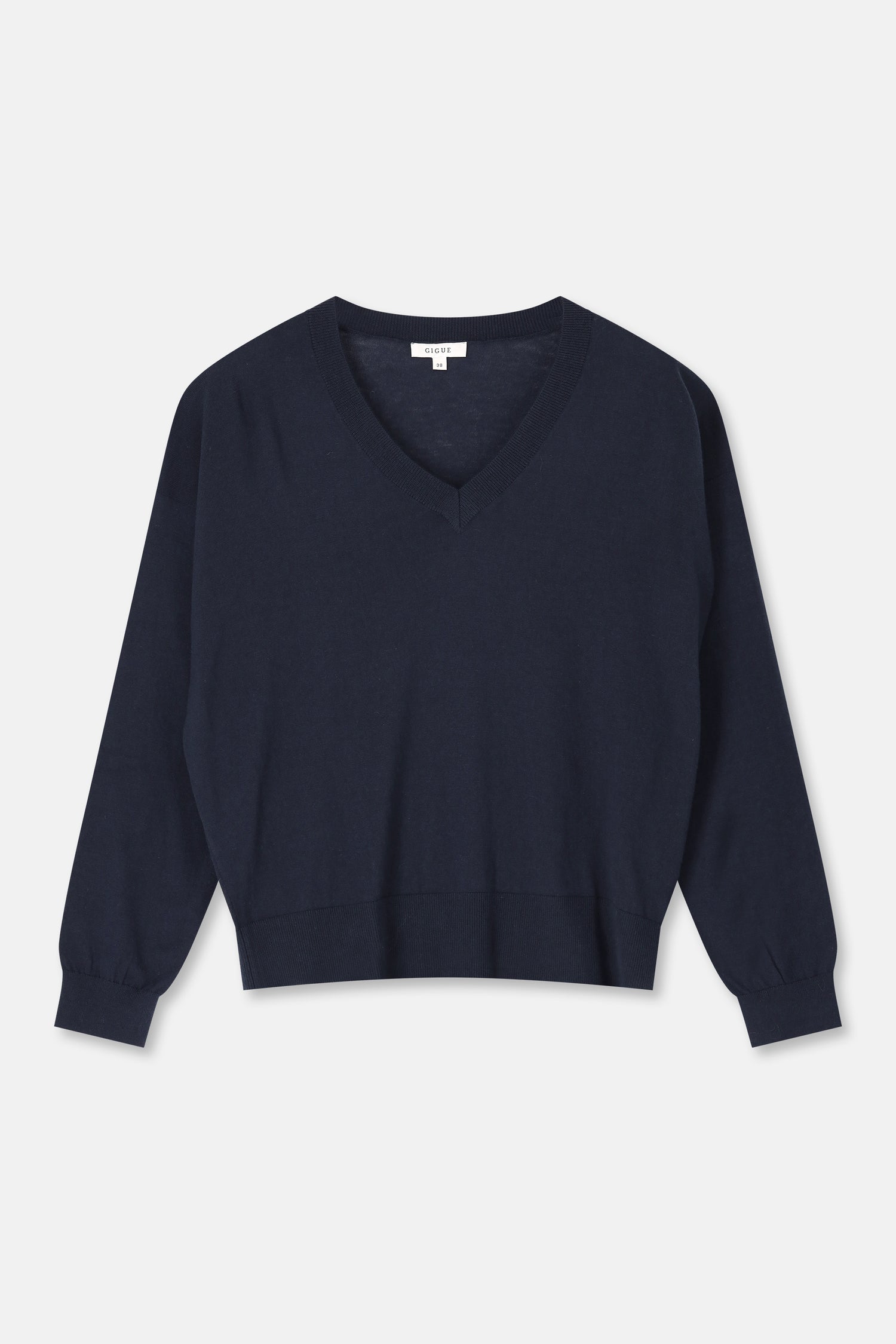 LUXE Pull navy col en V