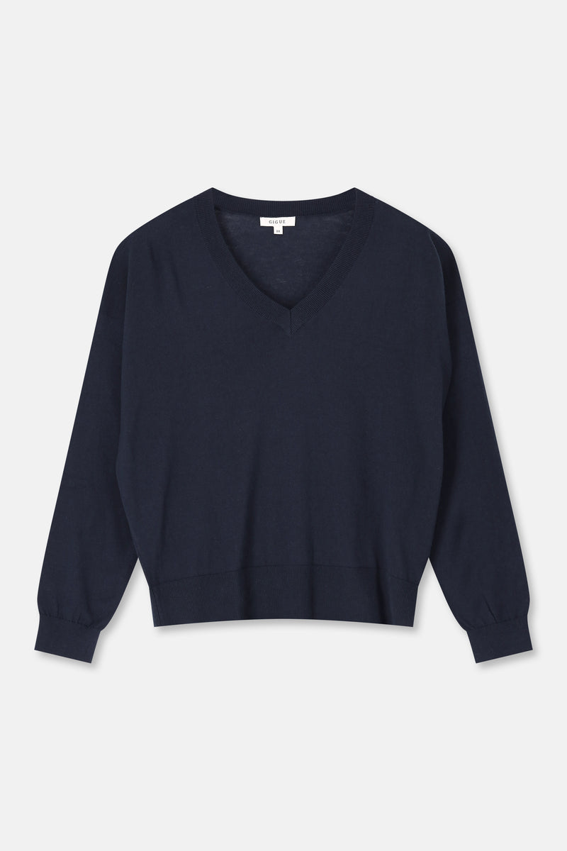 LUXE navy v-hals trui