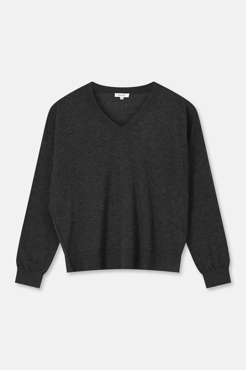 LUXE donkergrijze v-hals trui