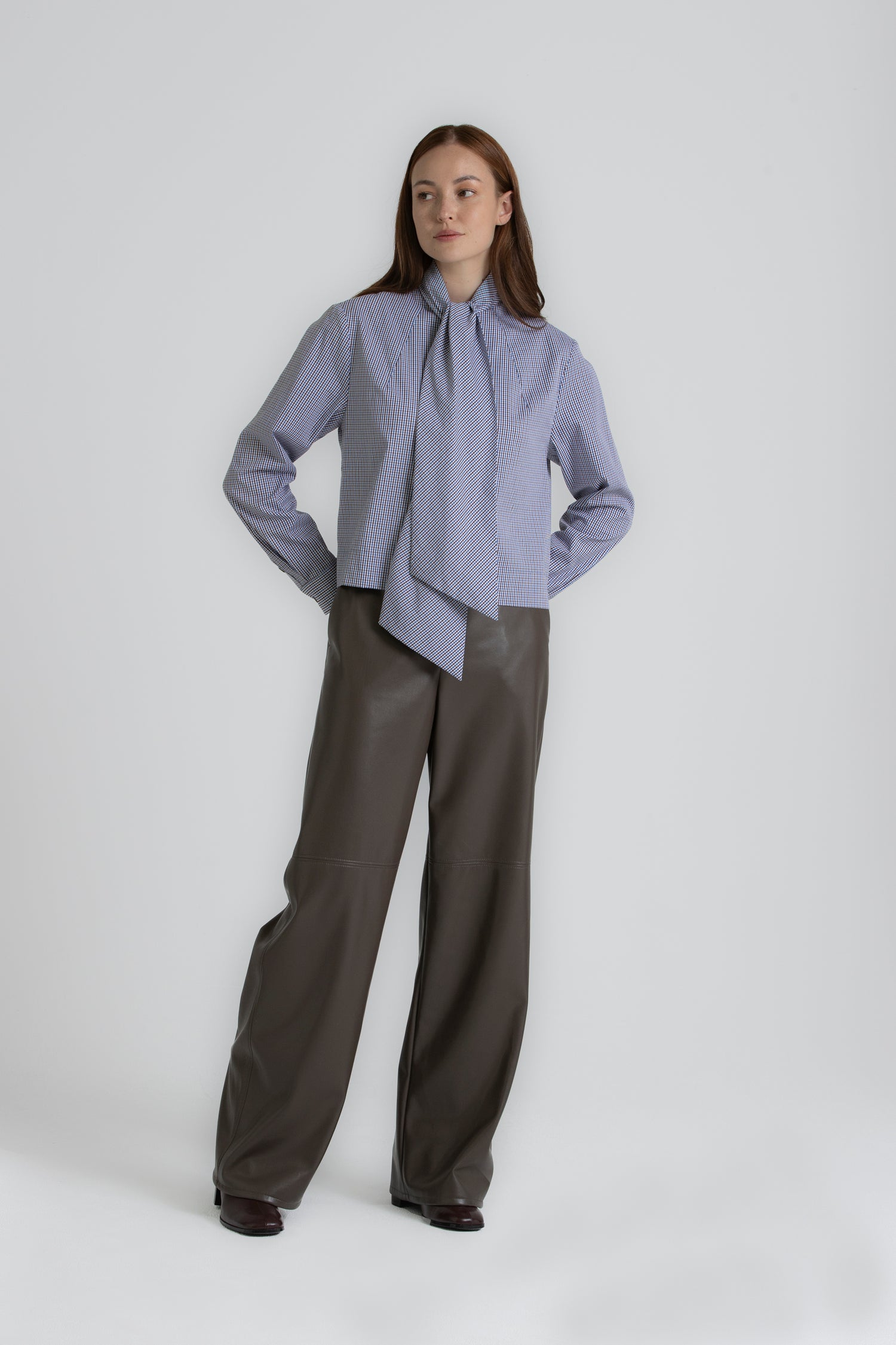 RAY bruine faux-leather broek