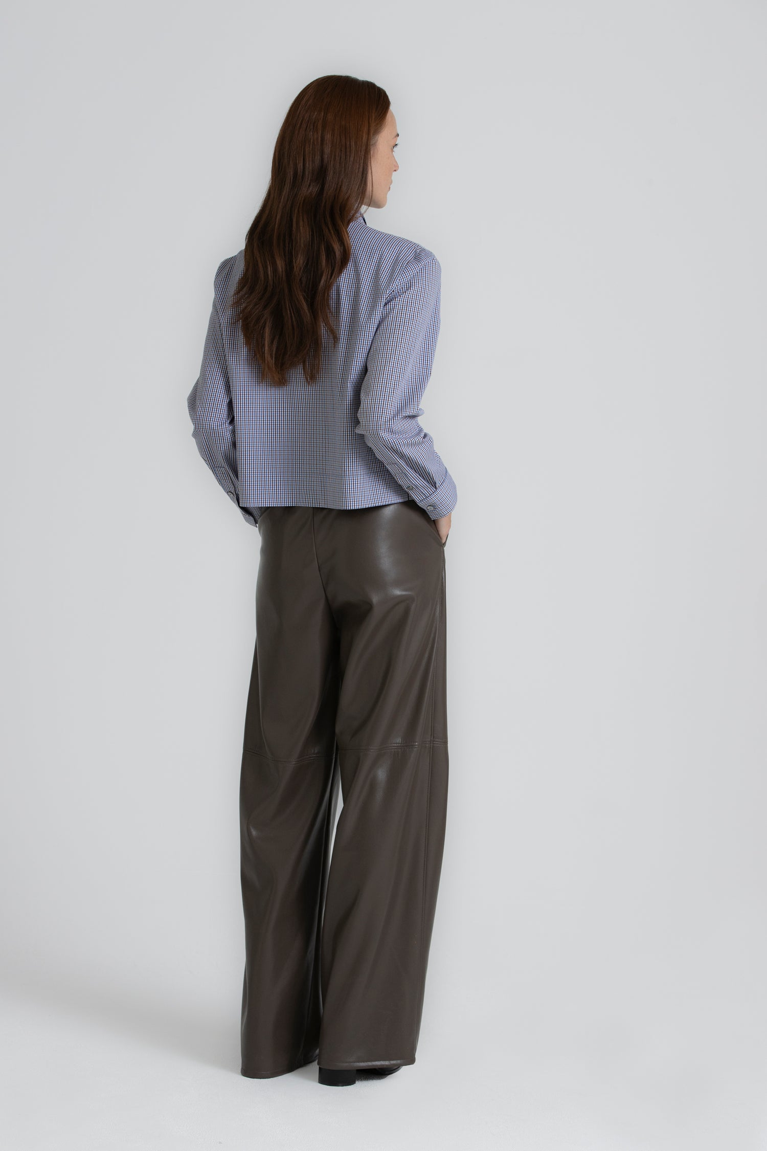 RAY bruine faux-leather broek