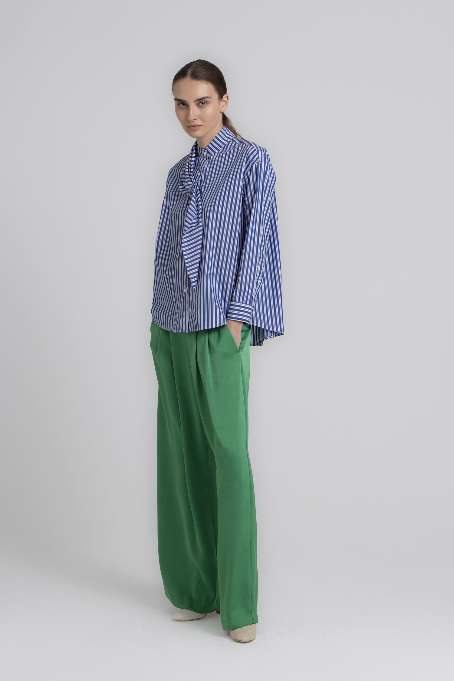 RONDO Pantalon vert large à plis