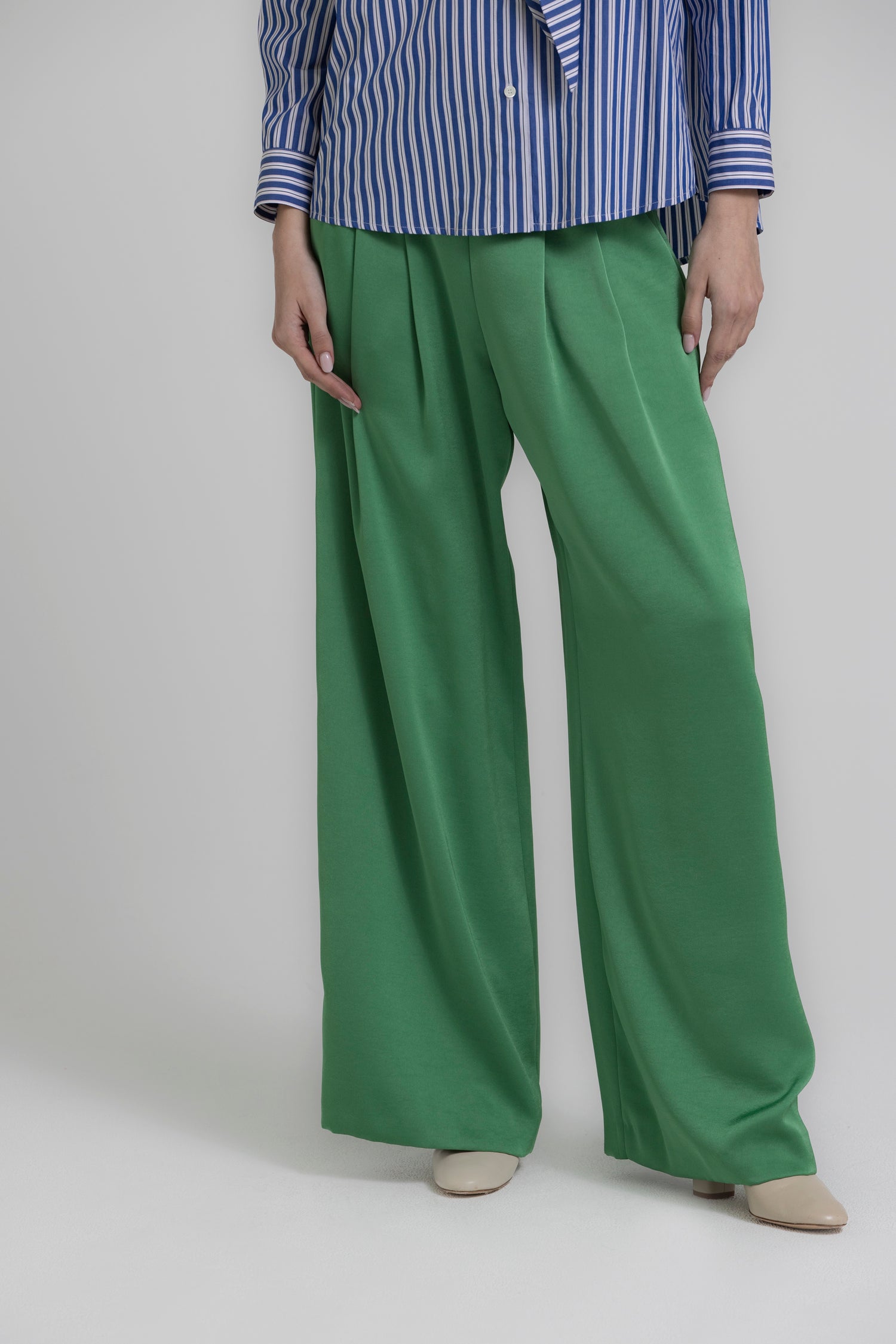 RONDO Pantalon vert large à plis