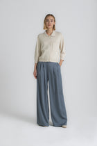 RONDO Pantalon gris clair large à plis