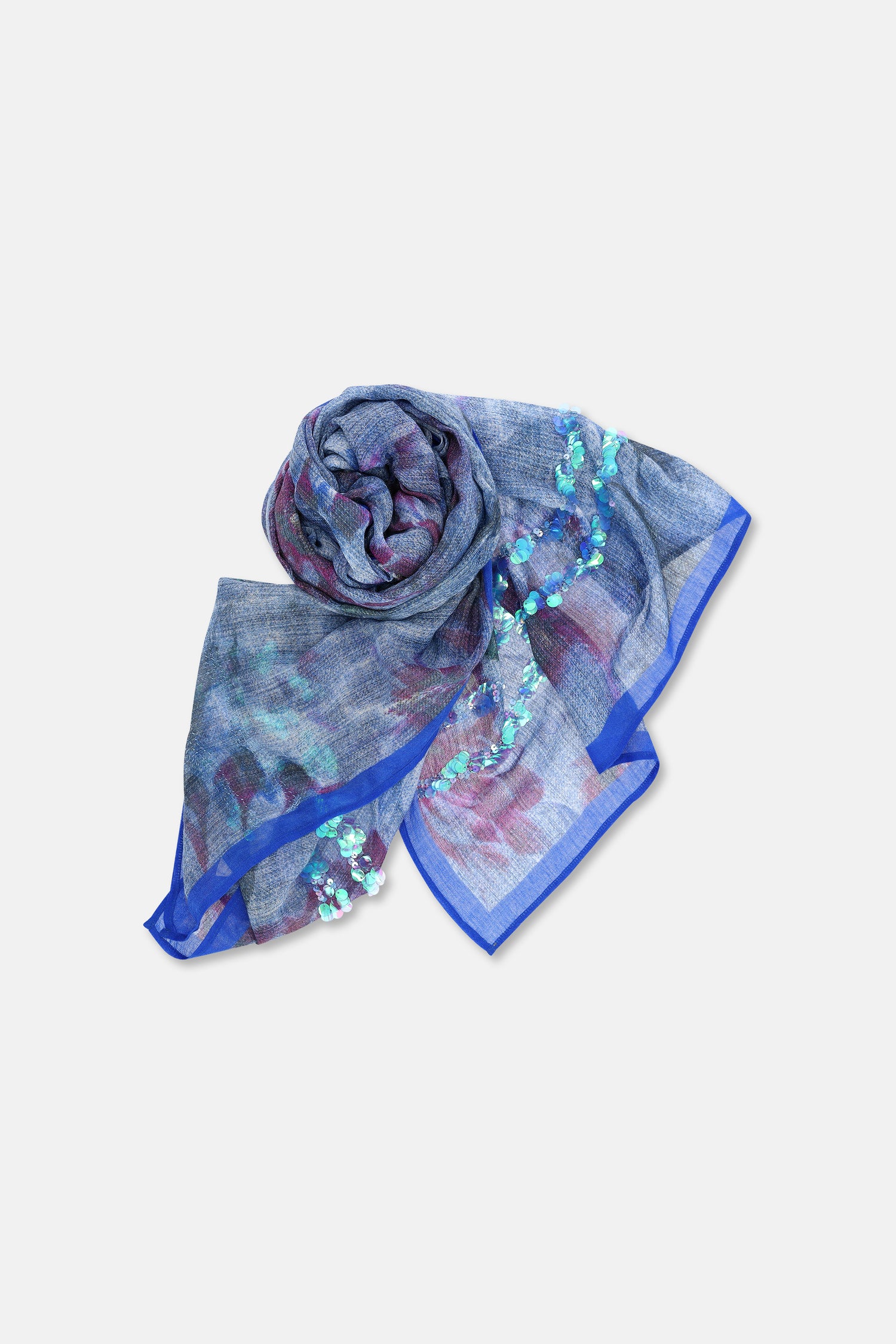 SCARF Écharpe fleurie bleue