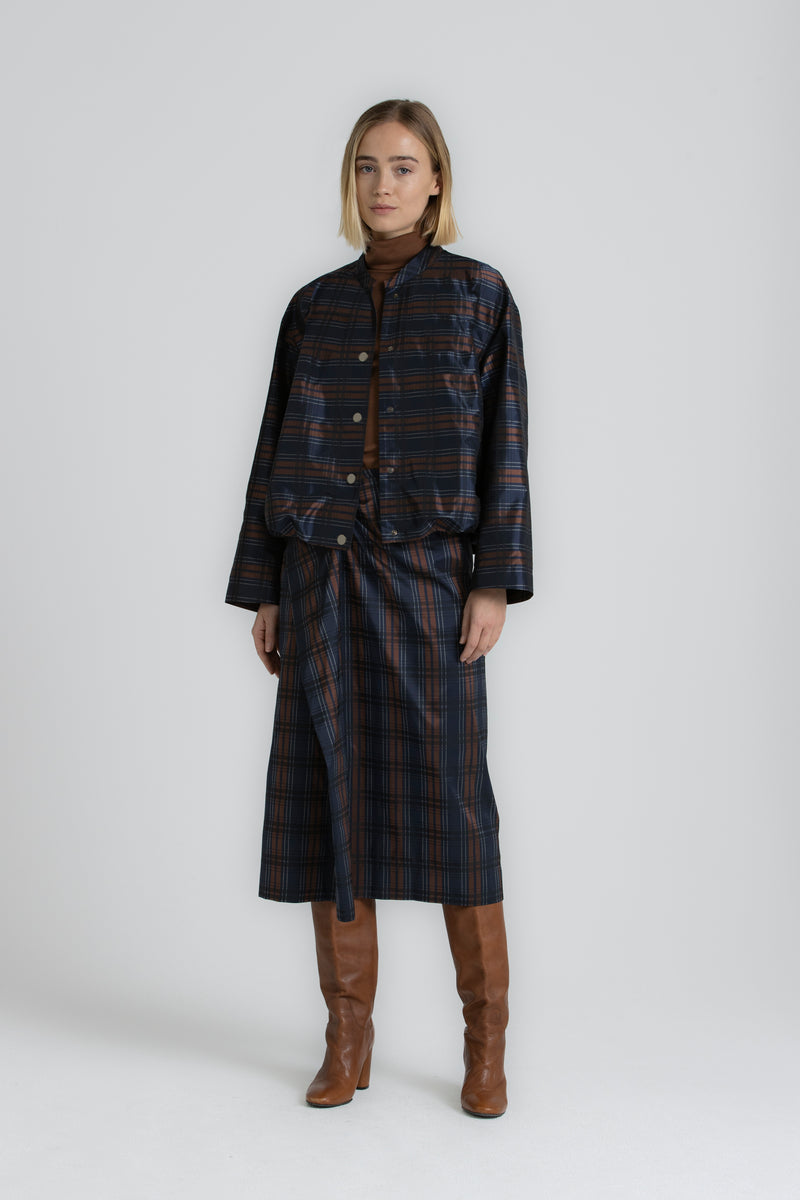 TALY Navy tartan knee-length skirt