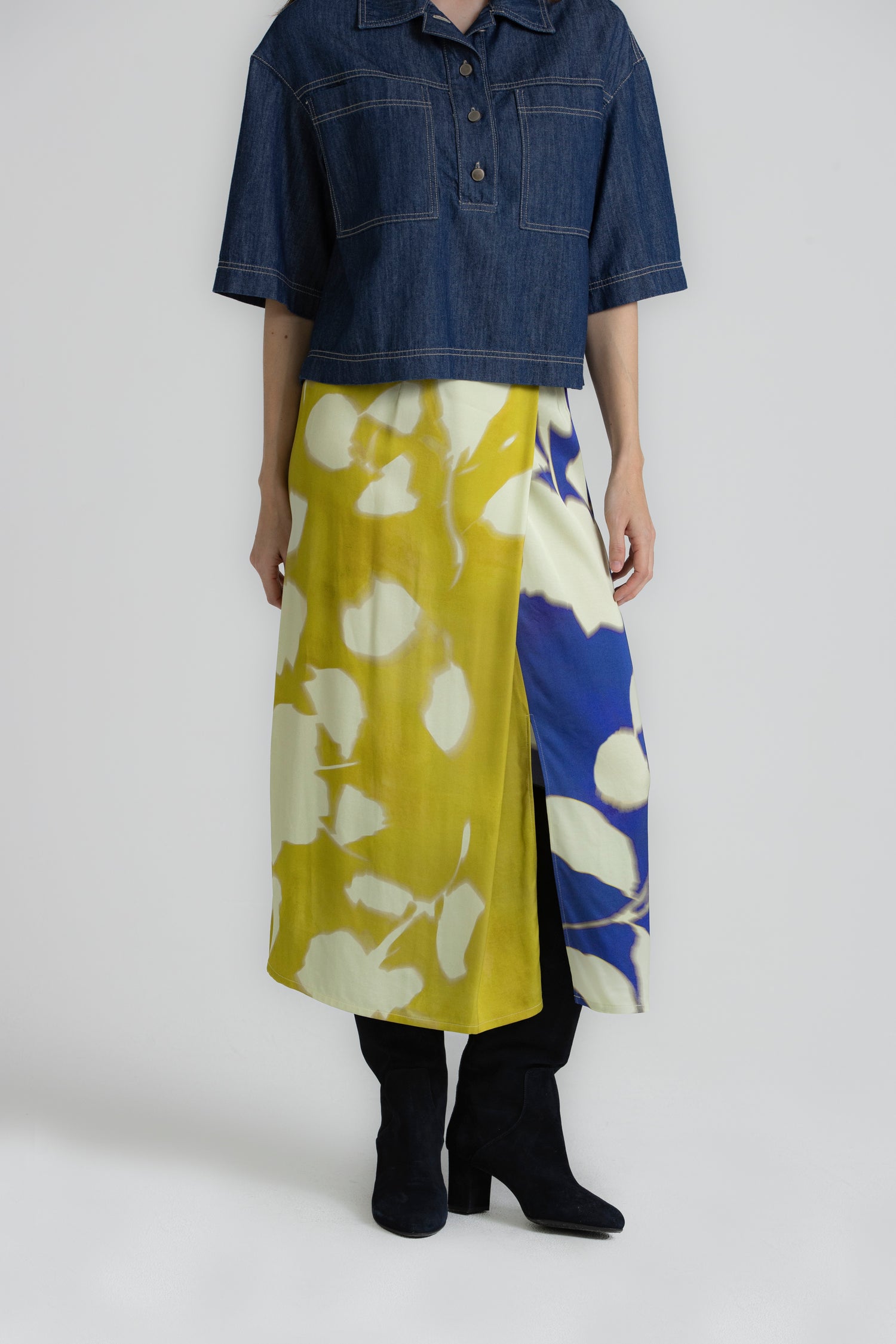 TIMA geel-blauwe print rok
