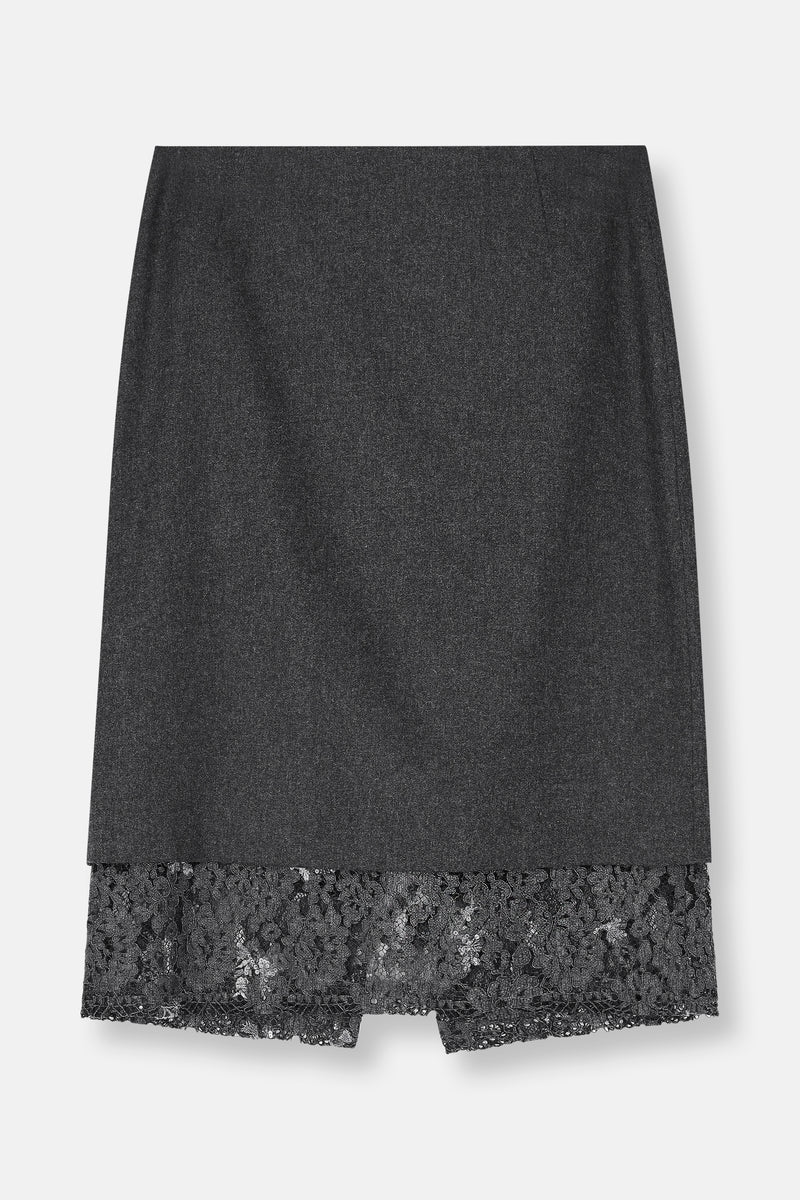 TWIGY Grey skirt with lace hem