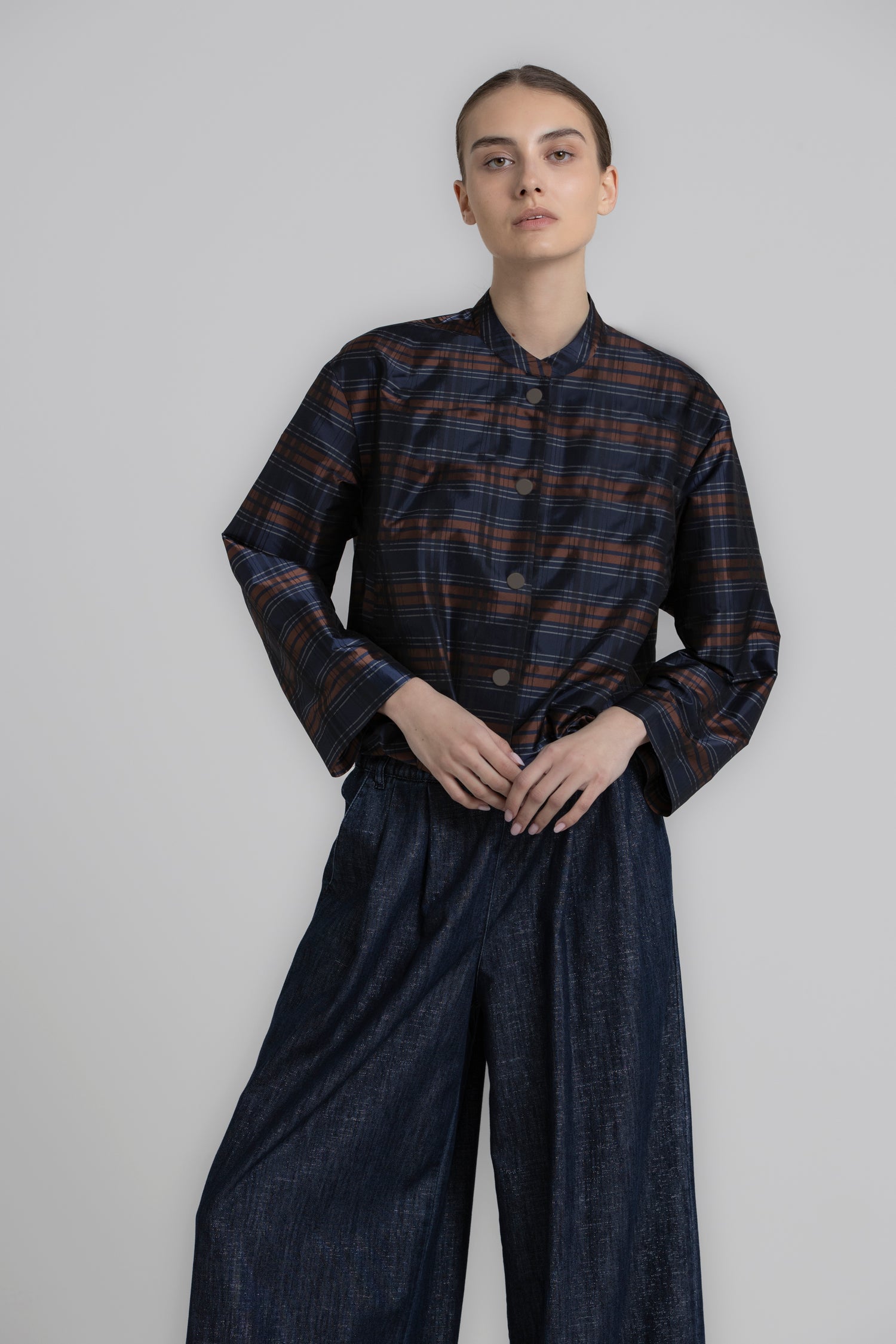 WISDON Checked jacket with press studs