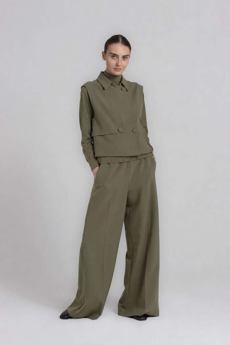 RUBIO Long wide-leg khaki trousers