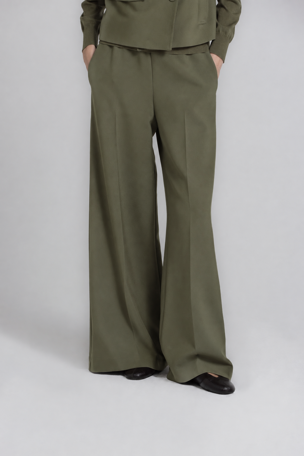 RUBIO Long wide-leg khaki trousers