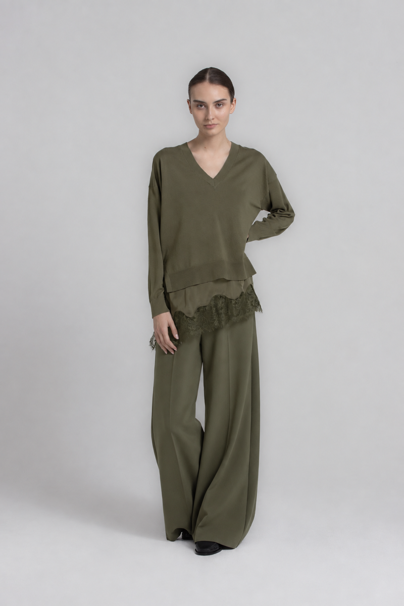 RUBIO Long wide-leg khaki trousers