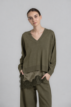 LUXE Khaki v-neck jumper