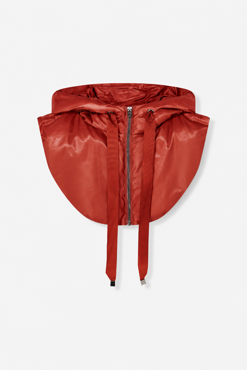 Red quilted hood.