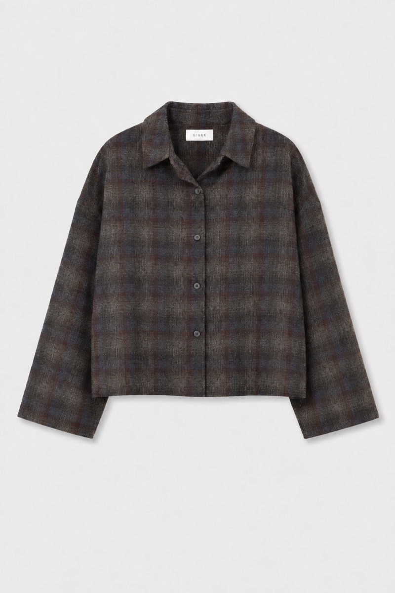 HESSEL Blouse à carreaux gris foncé en laine