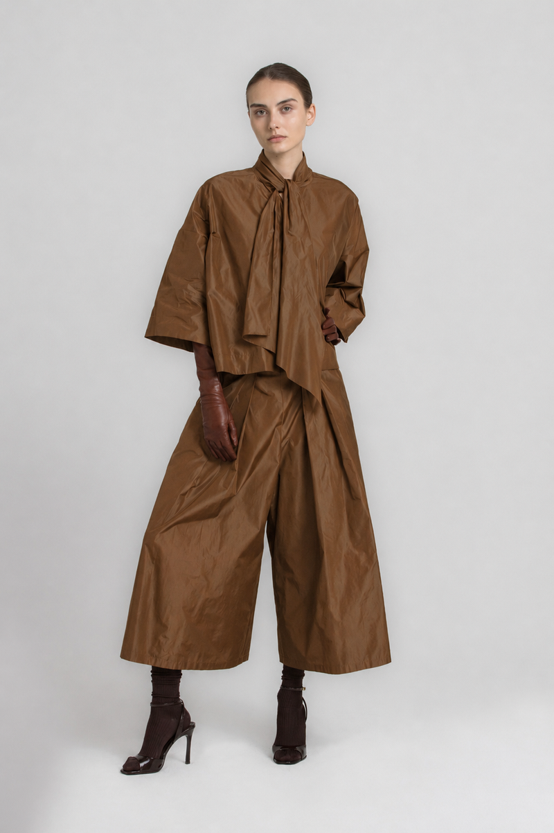 HODALY Brown blouse with shawl collar