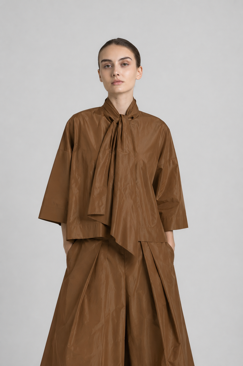 HODALY Brown blouse with shawl collar