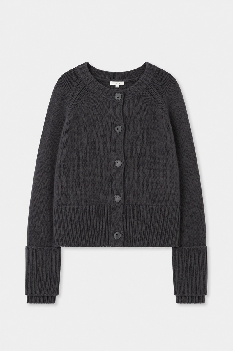 FLEUR Cardigan col rond gris foncé