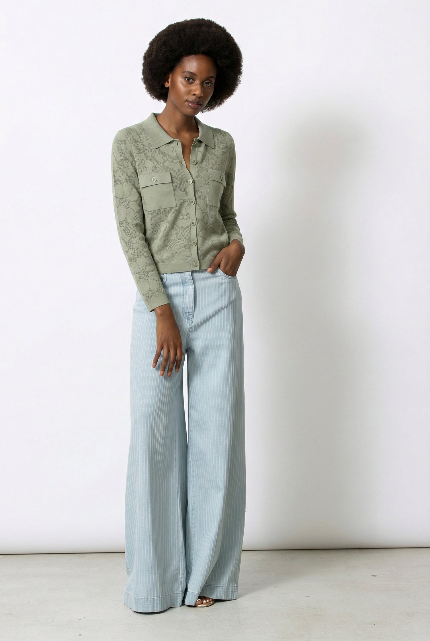 FLORE kaki trui-cardigan