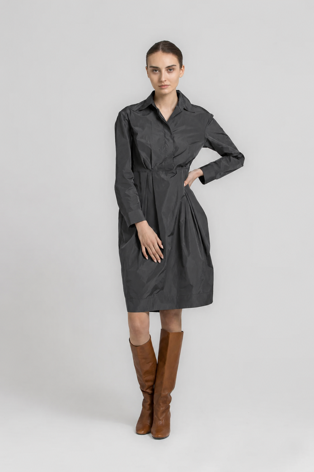 KILTY Shirt dress in dark grey taffeta